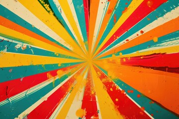 A vibrant sunburst design painted on a wall, adding a burst of color and energy to any space. Perfect for decorating interiors or creating eye-catching backgrounds for various projects