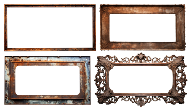 Set of rusty metal frames, cut out