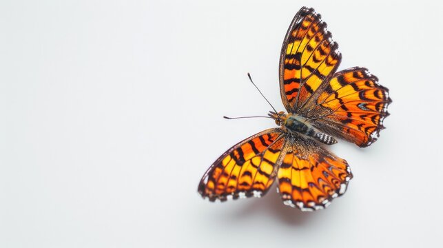A close-up view of a butterfly on a white surface. This image can be used for various purposes