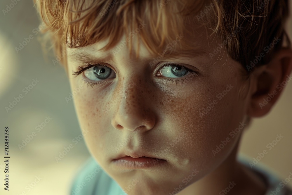 Leinwandbilder a close-up view of a child with freckles on their face. this image can be used to depict innocence, 
