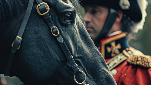 A close-up view of a horse wearing a uniform. This picture can be used for various purposes