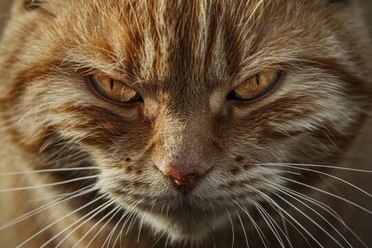 A close-up view of a cat's face with a blurry background. Suitable for various uses