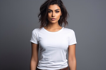 Obraz premium Woman in White Tshirt Mockup created with Generative AI