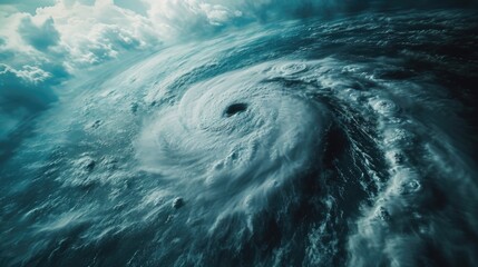 A powerful hurricane swirling in the middle of the ocean. Perfect for illustrating natural disasters and extreme weather events - obrazy, fototapety, plakaty