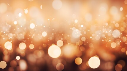 Blurred bokeh background with soft beige tones and a touch of light flares, perfect for holiday celebrations.