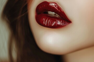 Woman's lips with vibrant red lipstick. Versatile image suitable for beauty, fashion, and cosmetics themes