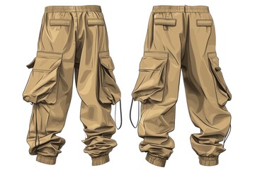 Men's cargo pants on a white background. Versatile and functional pants for everyday wear. - obrazy, fototapety, plakaty