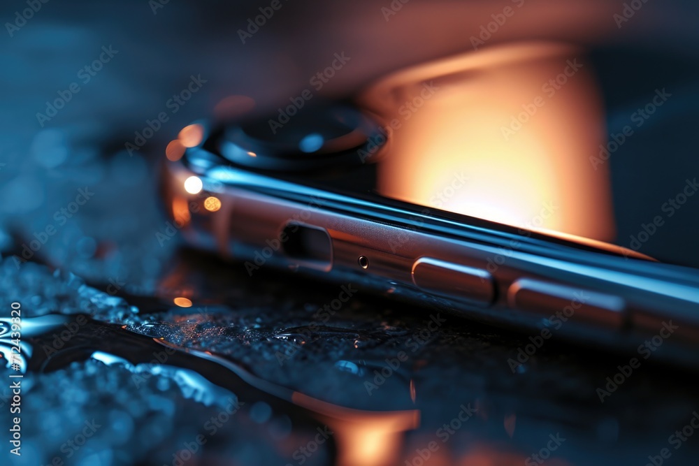 Aufkleber A close up of a cell phone placed on a table. Suitable for technology and communication concepts