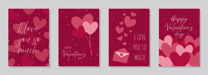 Happy Valentine's Day cards set. Vector illustration. Flat design on a magenta background. Cute love sale banners or greeting cards	