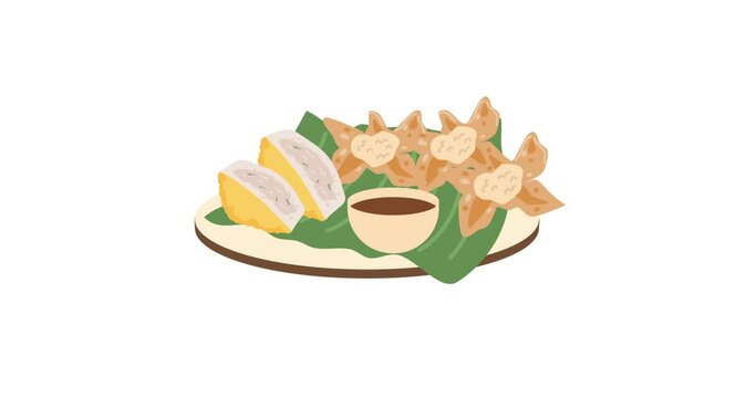 Fried Batagor, Fried Tofu Balls. Indonesia Snacks Food animation
