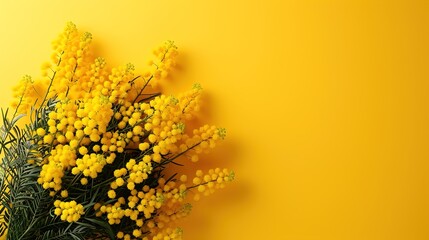 Mimosa fresh flowers on isolated background, copy space, 8 march day background, mimose is traditional flowers for international womans day 8 of march, copy space, generative ai - obrazy, fototapety, plakaty