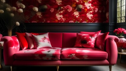 red leather sofa with background