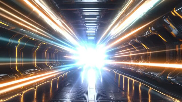 Abstract speed movement lines in tunnel .The light line moves at a rapid speed through