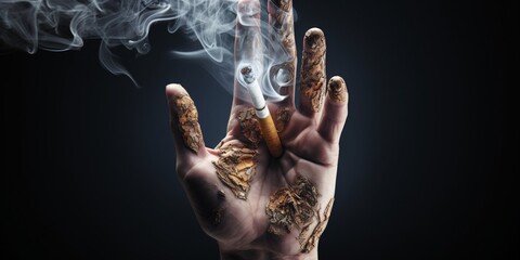 Abstain from smoking, as a man decides to quit cigarettes to improve his wellbeing, in observance of World No Tobacco Day due to the harmful impact - obrazy, fototapety, plakaty