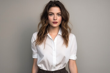Obraz premium Woman in White Tshirt Mockup created with Generative AI