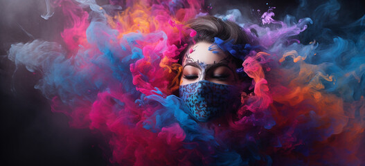colorful mask with smoke coming out of it generative ai