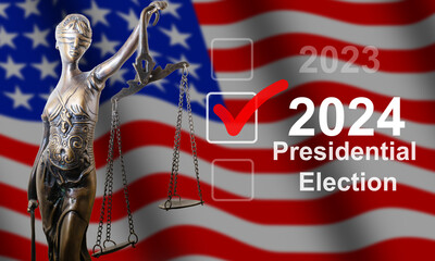 Presidential Election 2024 text on a mini chalkboard over a vintage background with part of the...
