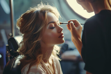 a woman doing a makeup by make-up artist