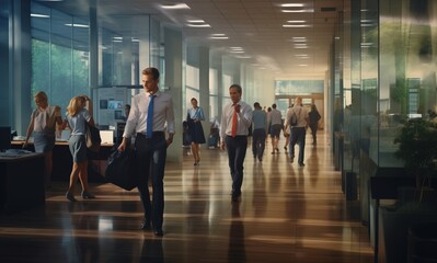 Fototapeta na wymiar blurred office workers walking 