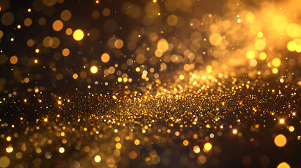 gold flakes with light in the dark background - obrazy, fototapety, plakaty