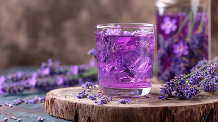 Obraz na płótnie Canvas Violet lavender blossom syrup in a cup. Premium image.