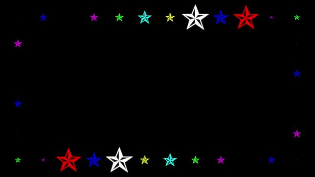 Colorful twinkling stars decorative frame on plain black background