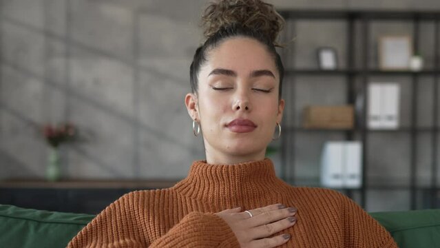 one woman meditate practice meditation at home self care concept