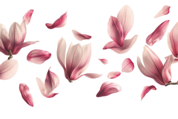 magnolia petals flew isolated on white background