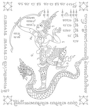 Muay Thai sacred symbol tattoo,thai traditional tattoo,Sak Yant line drawing.Thai Dragon or King of Naga. Traditional Thai art in Ramayana