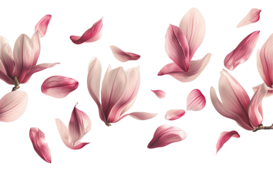 magnolia petals flew isolated on white background