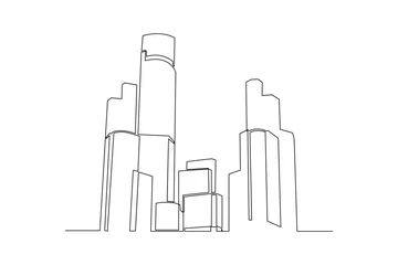 Papier Peint photo Une ligne Continuous one line drawing of tall skyscraper buildings in big city. Business office building district hand drawn minimalist concept. Modern single line draw design vector graphic illustration