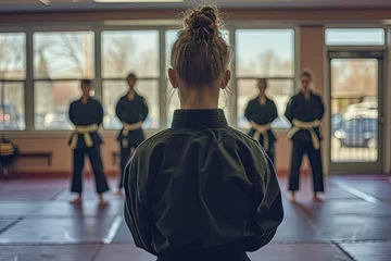 Tuinposter Discover the essence of martial arts in our serene dojo. Capture the spirit of discipline and training in this authentic martial arts learning environment with people getting ready for the training.   © Tharaka