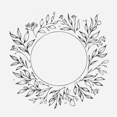 Wreath of branches and leaves. Round frame. Vector illustration.