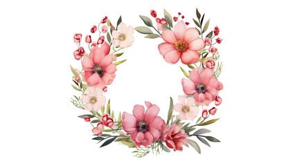 Flower wreath cut out. Wreath with flowers watercolor style on transparent background - obrazy, fototapety, plakaty