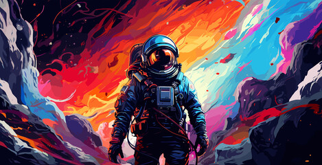 Art of astronaut with colorful smoke background