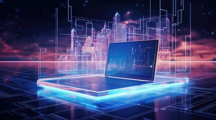 virtual computer futuristic background illustration artificial cyber, network coding, programming software virtual computer futuristic background