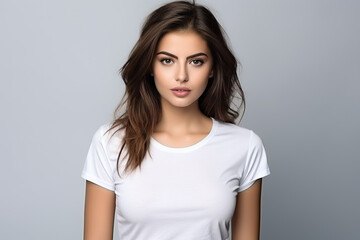 Fototapeta premium Woman in White Tshirt Mockup created with Generative AI