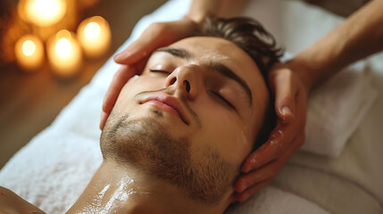 Obraz na płótnie Canvas a man having a head massage for relaxation