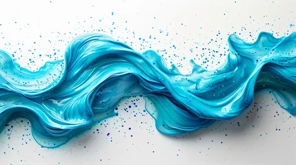 Poster Blue wave, acrylic paint flow on a white background. Generative AI © lesikvit