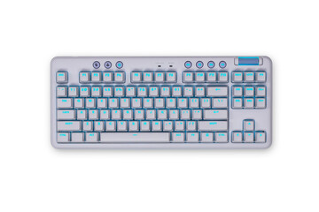 White illuminated wireless keyboard, isolated on a white background.