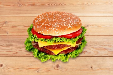 Tasty fresh burger with meat and vegetables