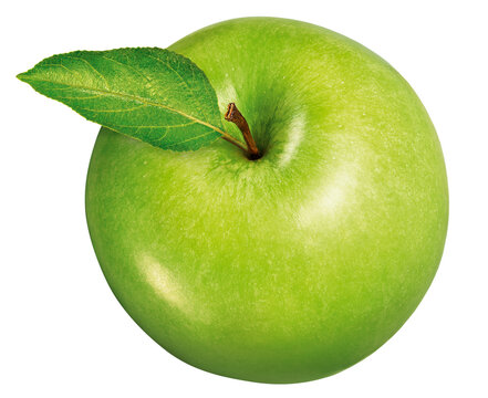 maçã verde com folha de macieira isolado em fundo transparente