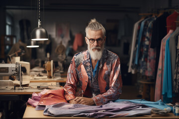 Portrait of a senior fashion designer at work in his studio.