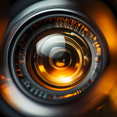 Macro shot of a camera lens with reflections