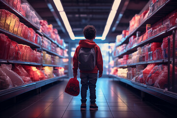 Alone kid shopping for grocery