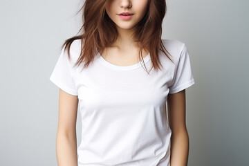 Fototapeta premium Woman in White Tshirt Mockup created with Generative AI