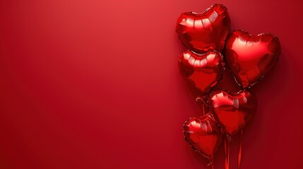 Red heart shaped balloons on isolated background, flat lay with space for text. Saint Valentine's day celebration, generative ai, 