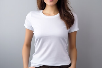 Obraz premium Woman in White Tshirt Mockup created with Generative AI