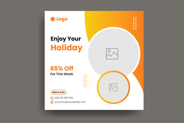 Traveling social media post banner template design, Tour travel holiday tourism marketing social media post