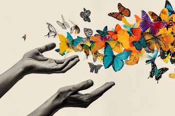 Letting Go of Burdens: Hands Releasing Butterflies Art